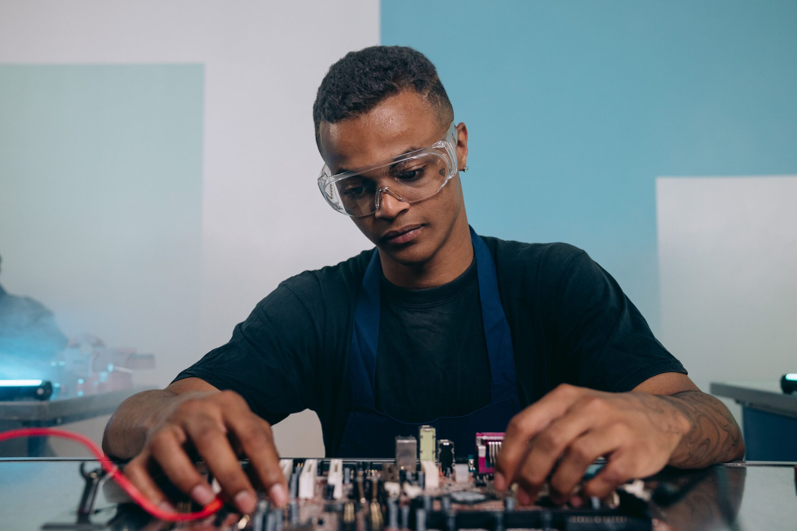 Illustrative stock photograph of an electronics engineer at work